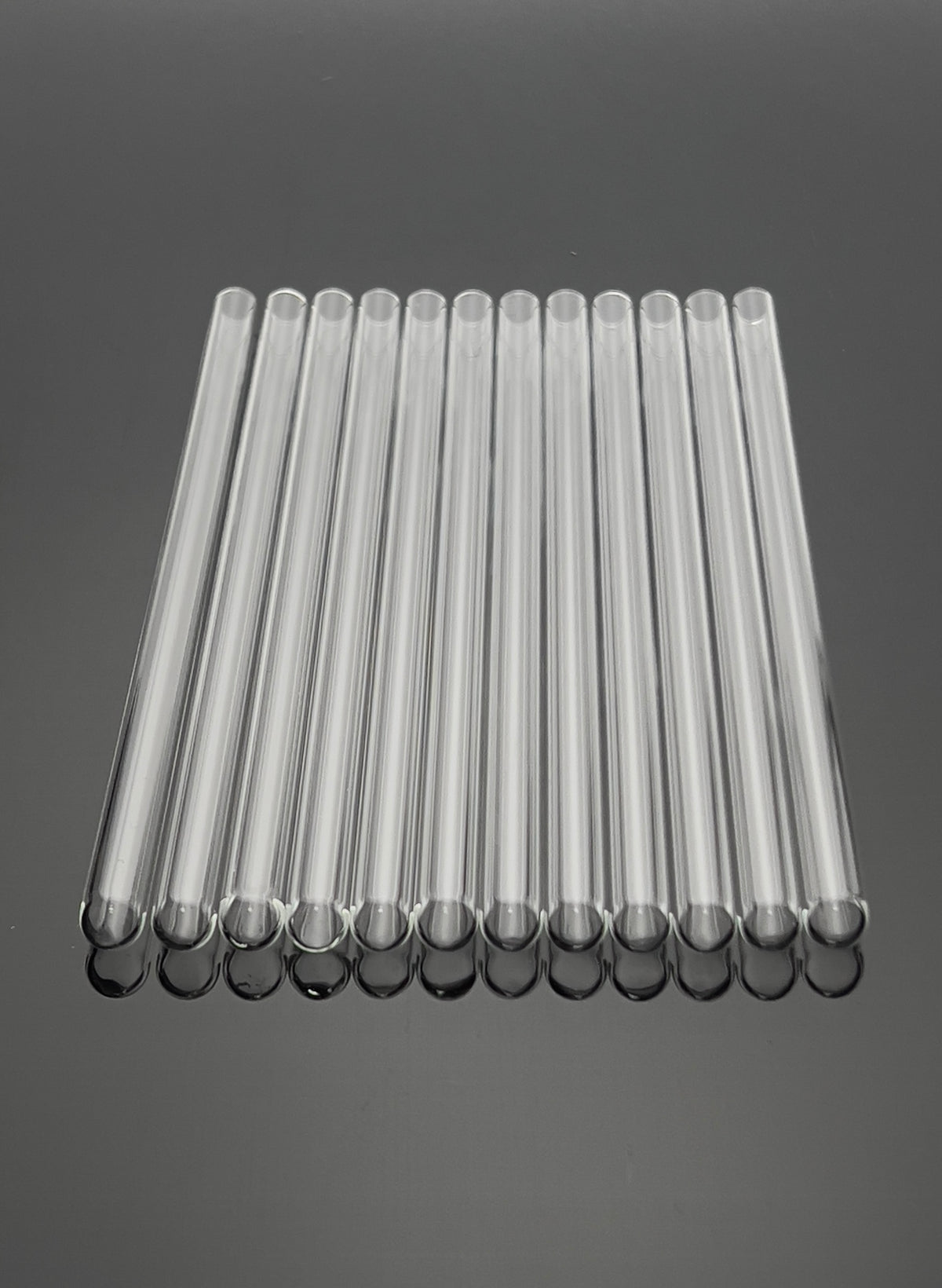 A row of borosilicate test tubes 